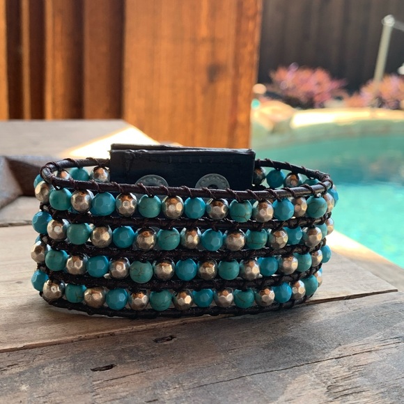 Turquoise leather bracelet - Picture 4 of 7